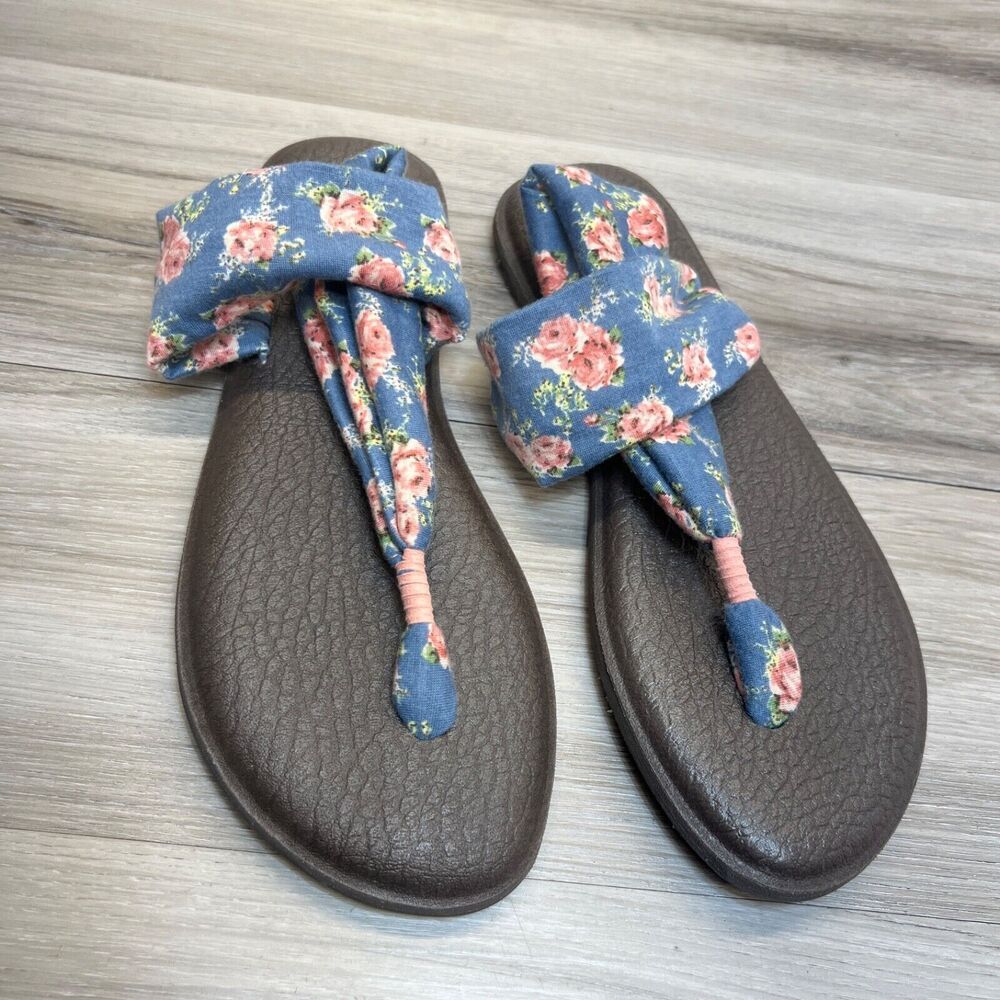 Sanuk Yoga Sling 2 Sandals Size 10 Blue & Rose Print‎ Summer Yoga Mat Sandals